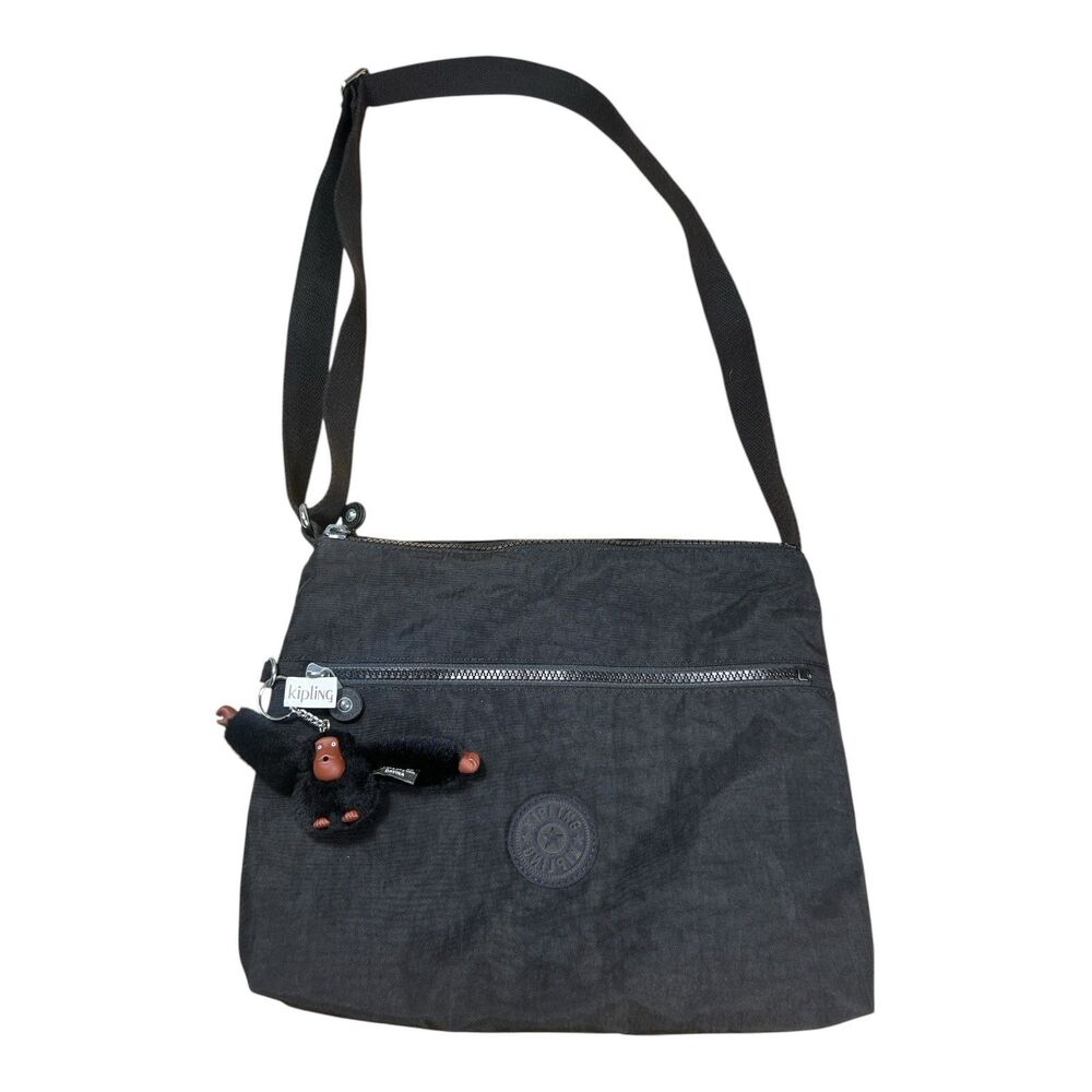 Kipling Davina Black Nylon Crossbody Shoulder Bag EUC 12.5" Monkey - Picture 2 of 9
